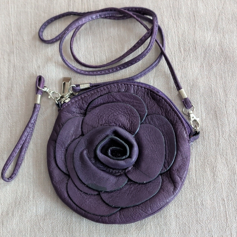 Purple Floral Leather Bag Made In Italy